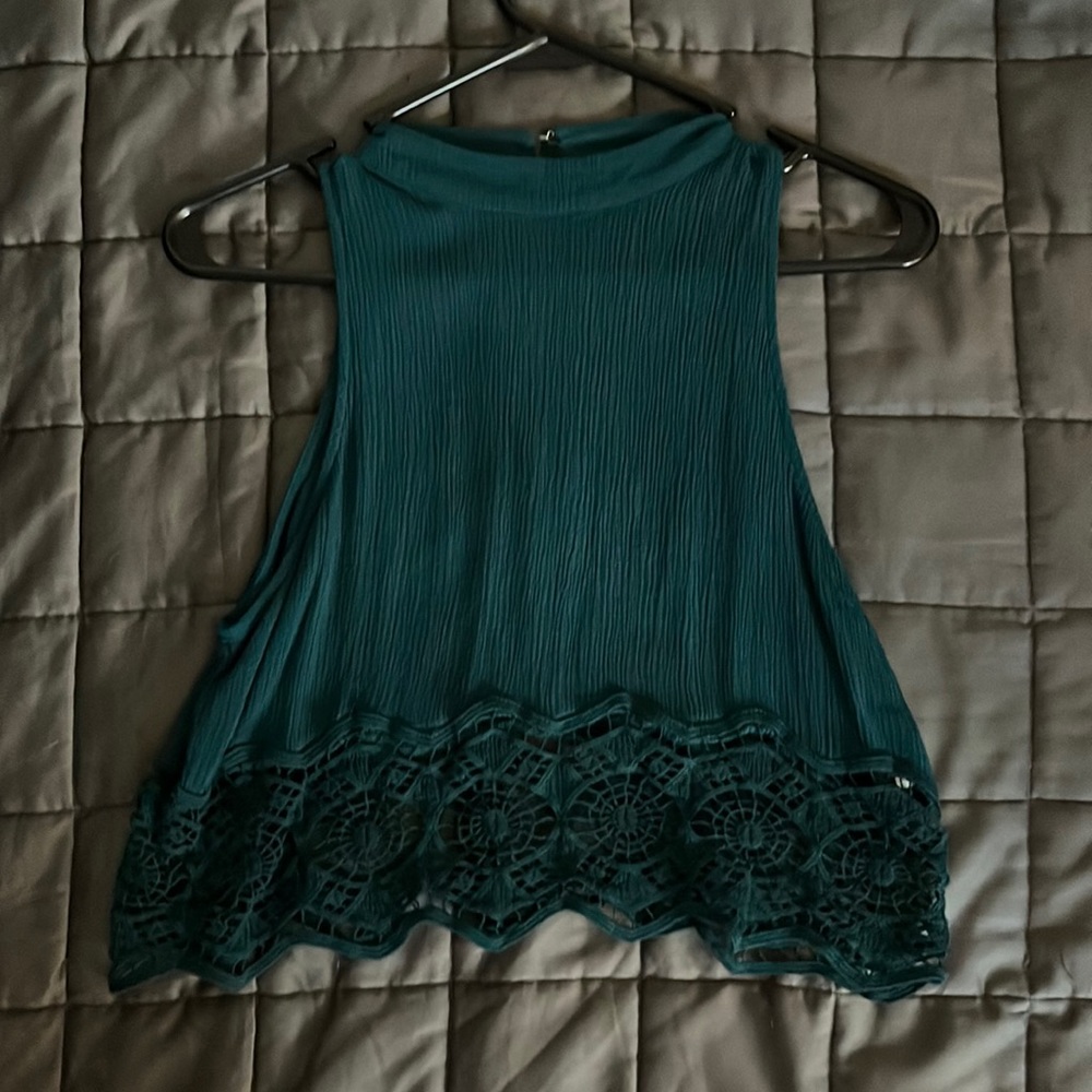 Teal Mock Neck Crop
